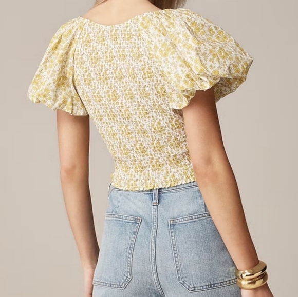 J CREW Plus Size Liberty Smocked Blouse Top Puff-Sleeve Capel Butter Yellow 18 - Picture 2 of 15